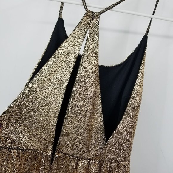 NWT Forever 21 Rose Gold Crackle Look Evening Maxi Dress Size Small - Picture 10 of 12